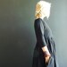 Black Cheesecloth Dress with Bateau Style Neckline and Gathered Skirt