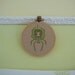 Preppy Pink and Green Black Widow Spider Cross Stitch Embroidery in Vintage Wooden Hoop