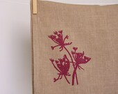 Linen Tea Towel, Hand Printed Field Sketch of Queen Anne's Lace in Garnet / Burgundy
