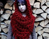 The Fringe Cowl neck scarf Vegan Red Ridding hood shawl