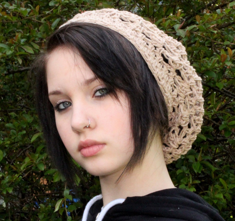 The Lace Slouch boho beret vegan Mori Girl Hat Oatmeal beige