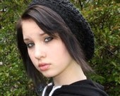 The Lace Slouch boho beret vegan Mori Girl Hat Midnight Black