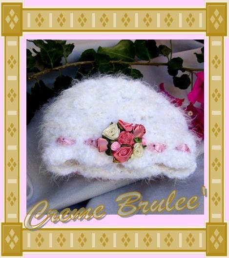 Creme Brulee Shabby Chic for Baby Girl-ELEGANT-Fuzzy white hand crocheted luxury with satin roses-5 sizes