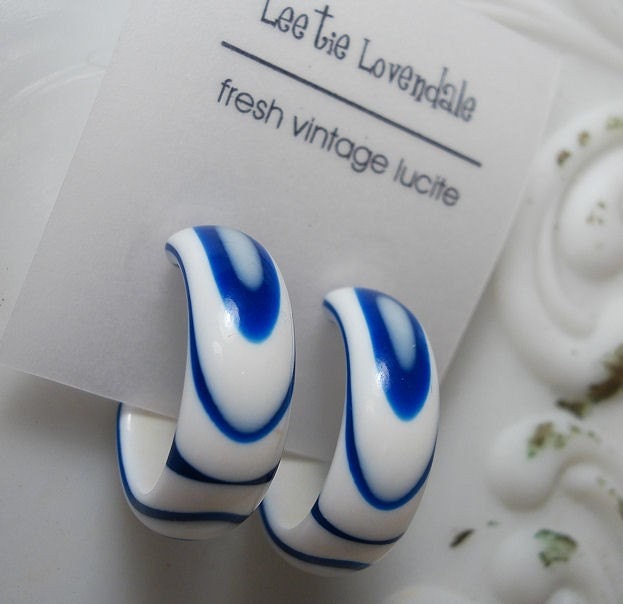 Sailor Blue Agate - vintage lucite hoops