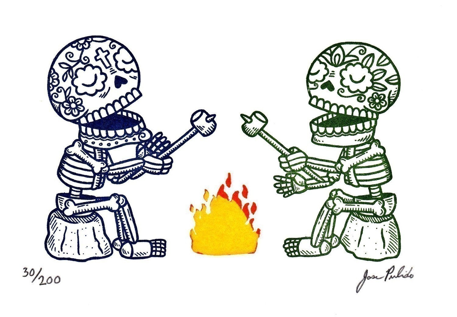 Campfire Calaveras Limited Edition Gocco Serigraph LAST ONE