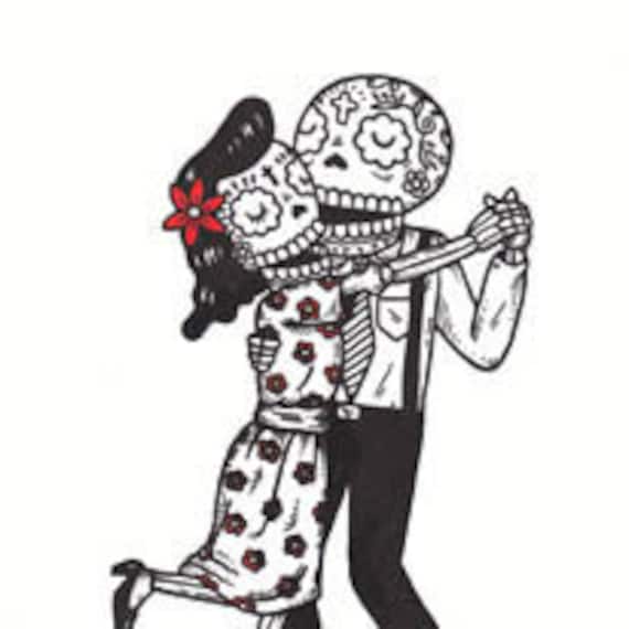 Dancing Calaveras Limited Edition Gocco Serigraph