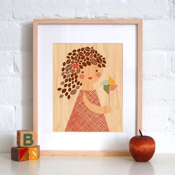 FRAMED 11x14 Pinwheel Girl Print on Wood