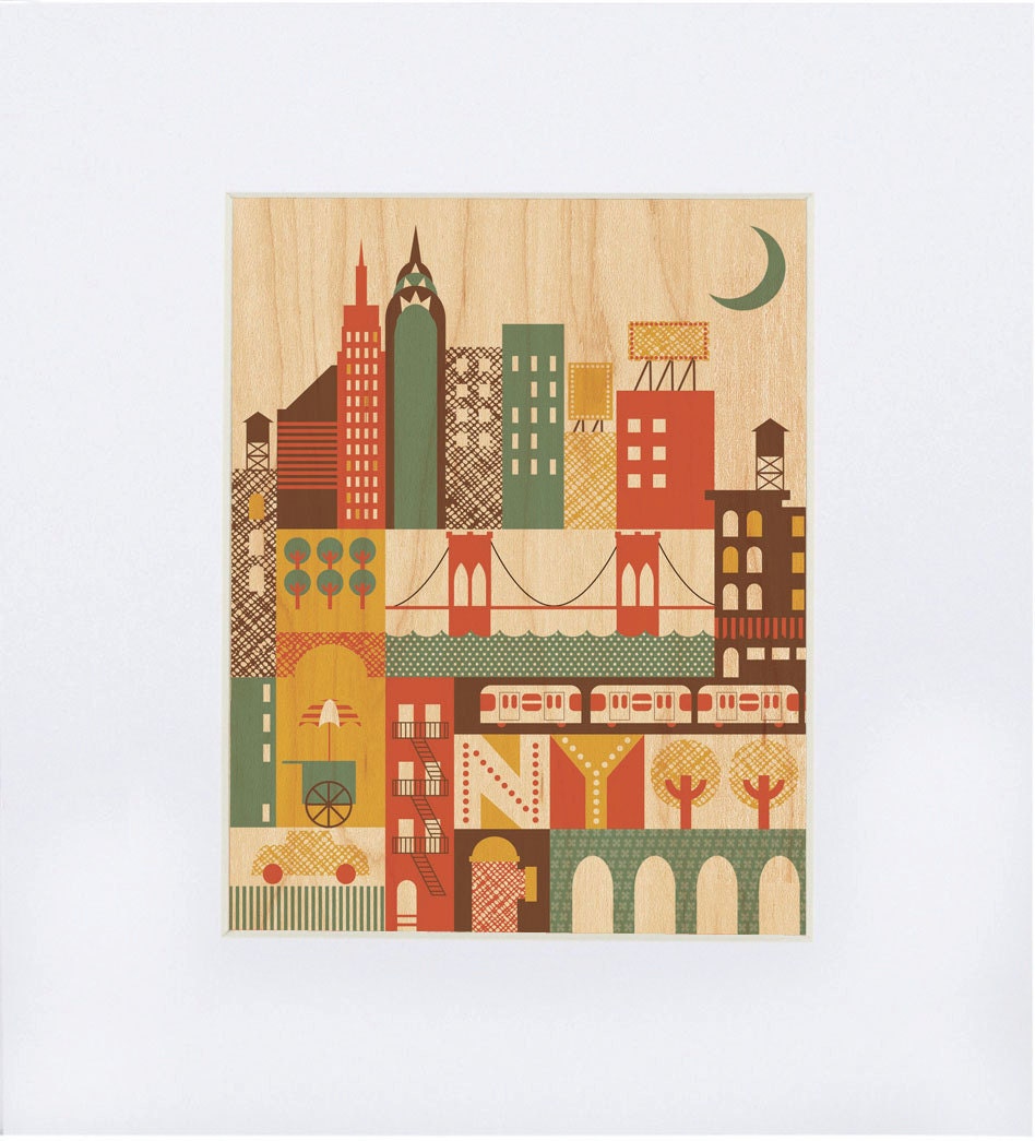 UNFRAMED 11x14 New York Print on Wood