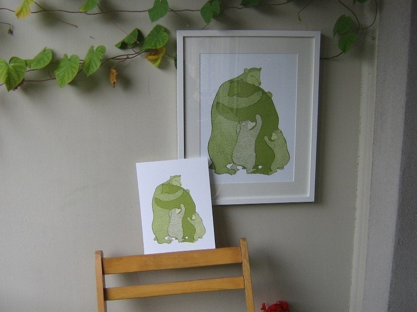 Bear Hug (Green) LARGE print Wall art