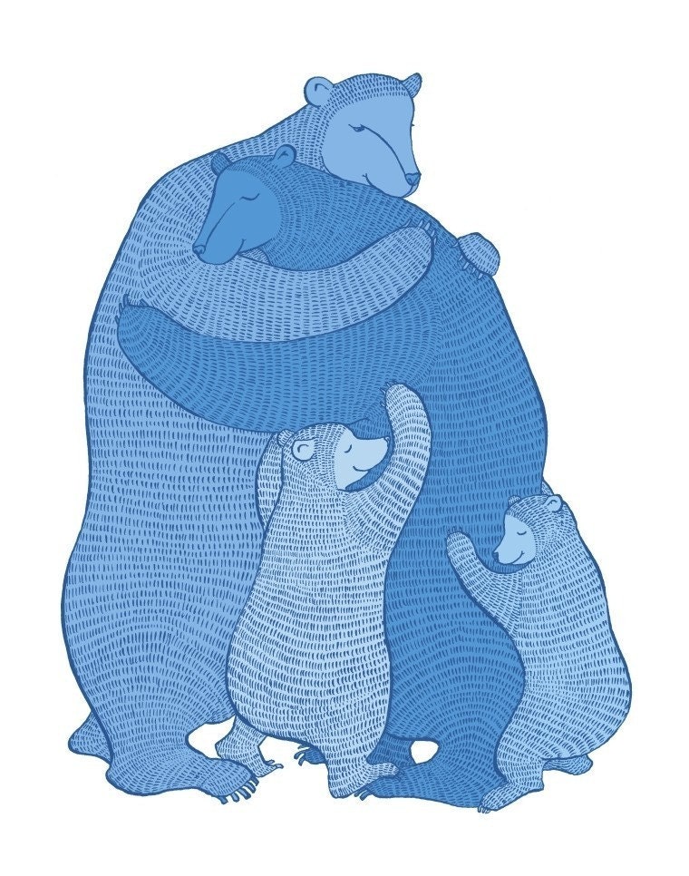 Bear Hug - Blue print - Wall art