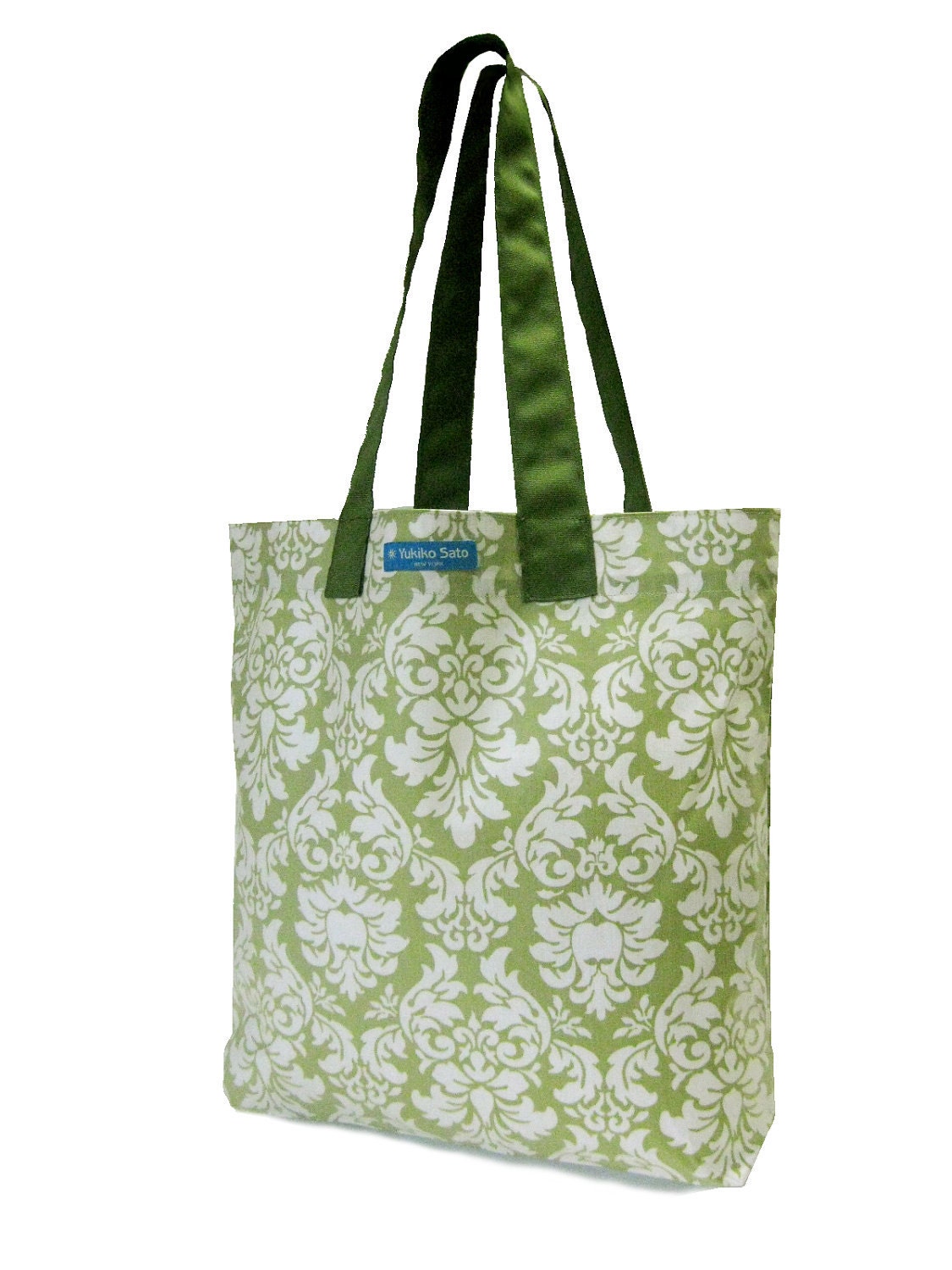T3 Manhasset Avocado (laminated damask) bucket shopping tote bag TESAGE by Yukiko Sato New York