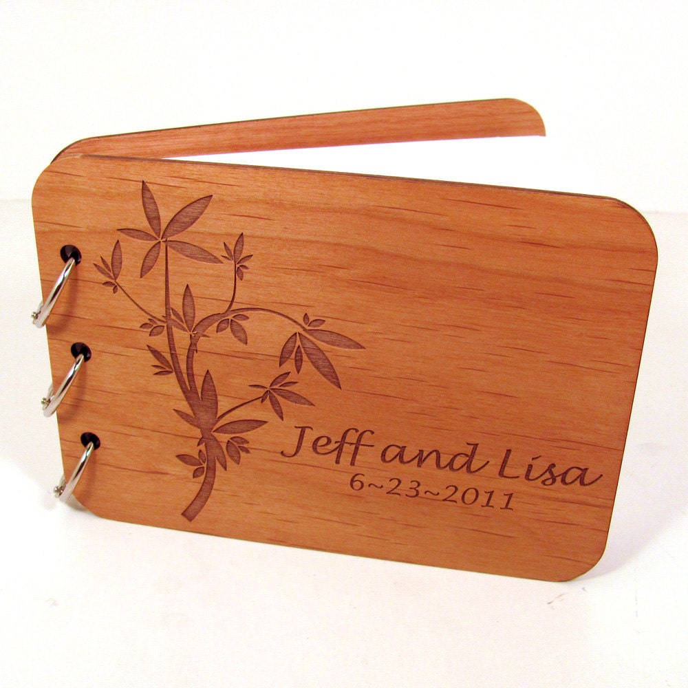 Real Wood Guest Book Photo Album for Weddings and Special Events - Leafy Design