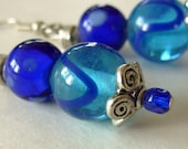 Blue Earrings,  Dangle Earrings with Silver Filigree, Beaded Jewelry
