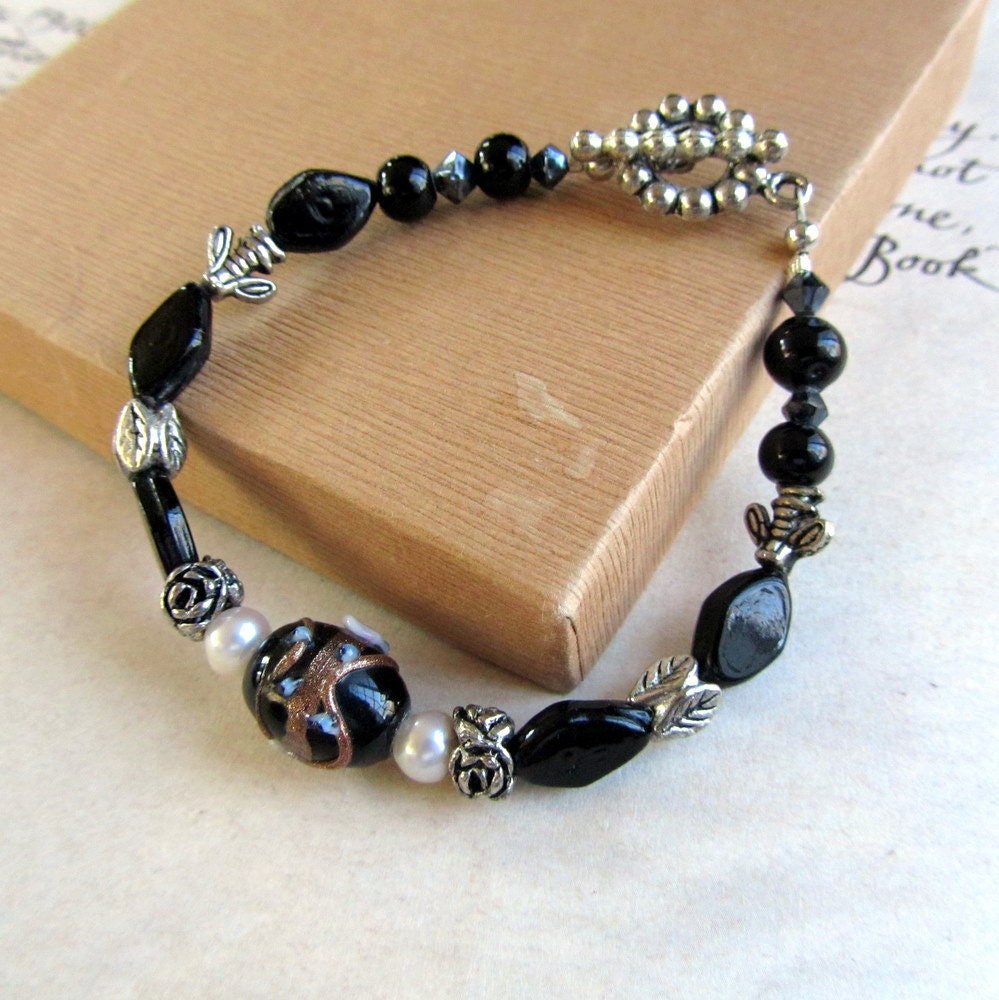 Black Bracelet, Beaded Jewelry,  Bohemian Jewelry