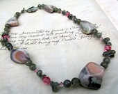 Grey & Pink Stone Necklace, Beaded Jewelry