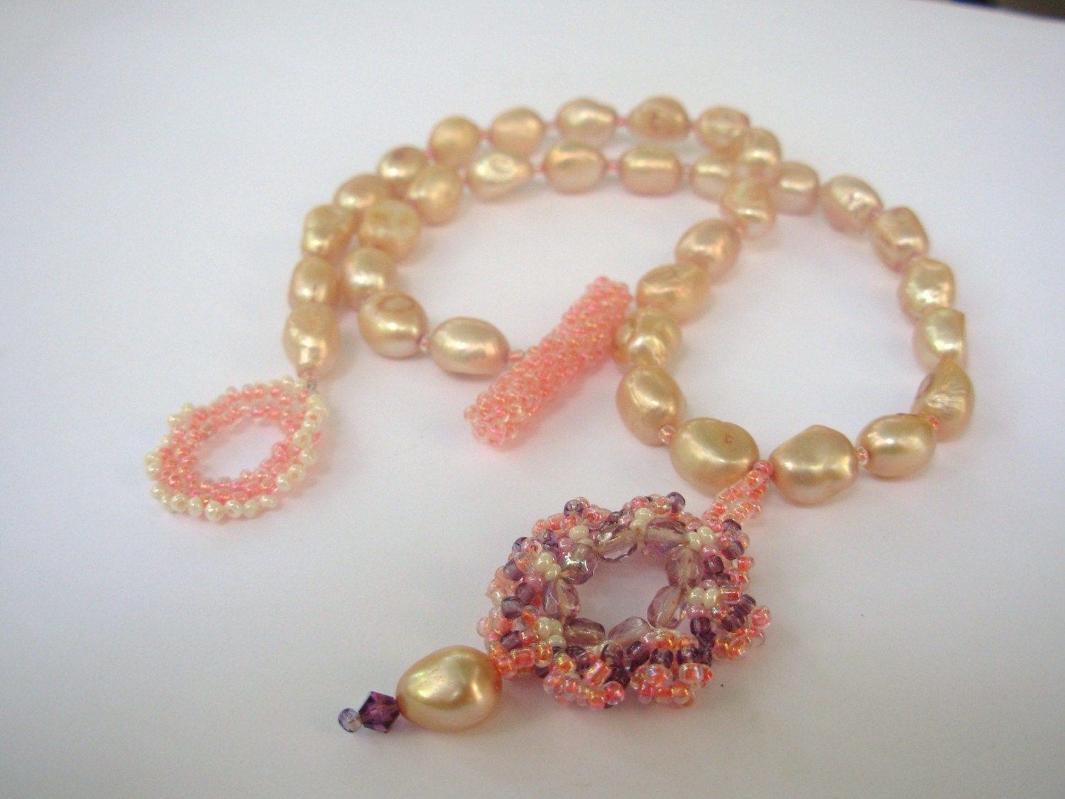 Pearl  Necklace,  Pink Peach, Wedding Jewelry