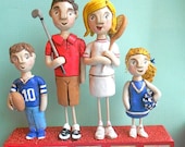 Family Portrait of FOUR-clay folk art sculpture on letter blocks