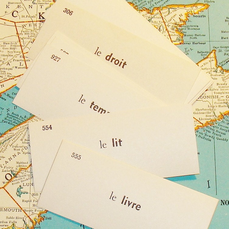 50 Vintage French Vocabulary Cards