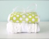 White Polka Dots on Celery and White Minky Dots Burp Cloth Bundle of Two