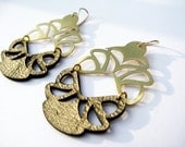 Gold Leather and Brass  Earrings