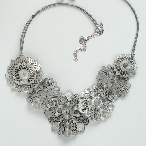 Happy New Year Sale Silver Lace Leather Necklace - Laser Cut - Unique Design - Etsy front page