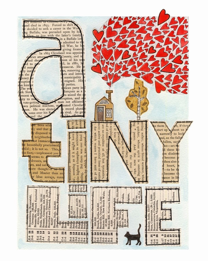 A Tiny Life No. 5 - 8x10 GICLEE PRINT typographic collage, house, Susan Black