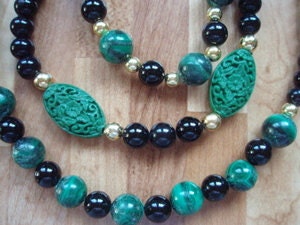 Malachite and Black Onyx 3 Strand Necklace