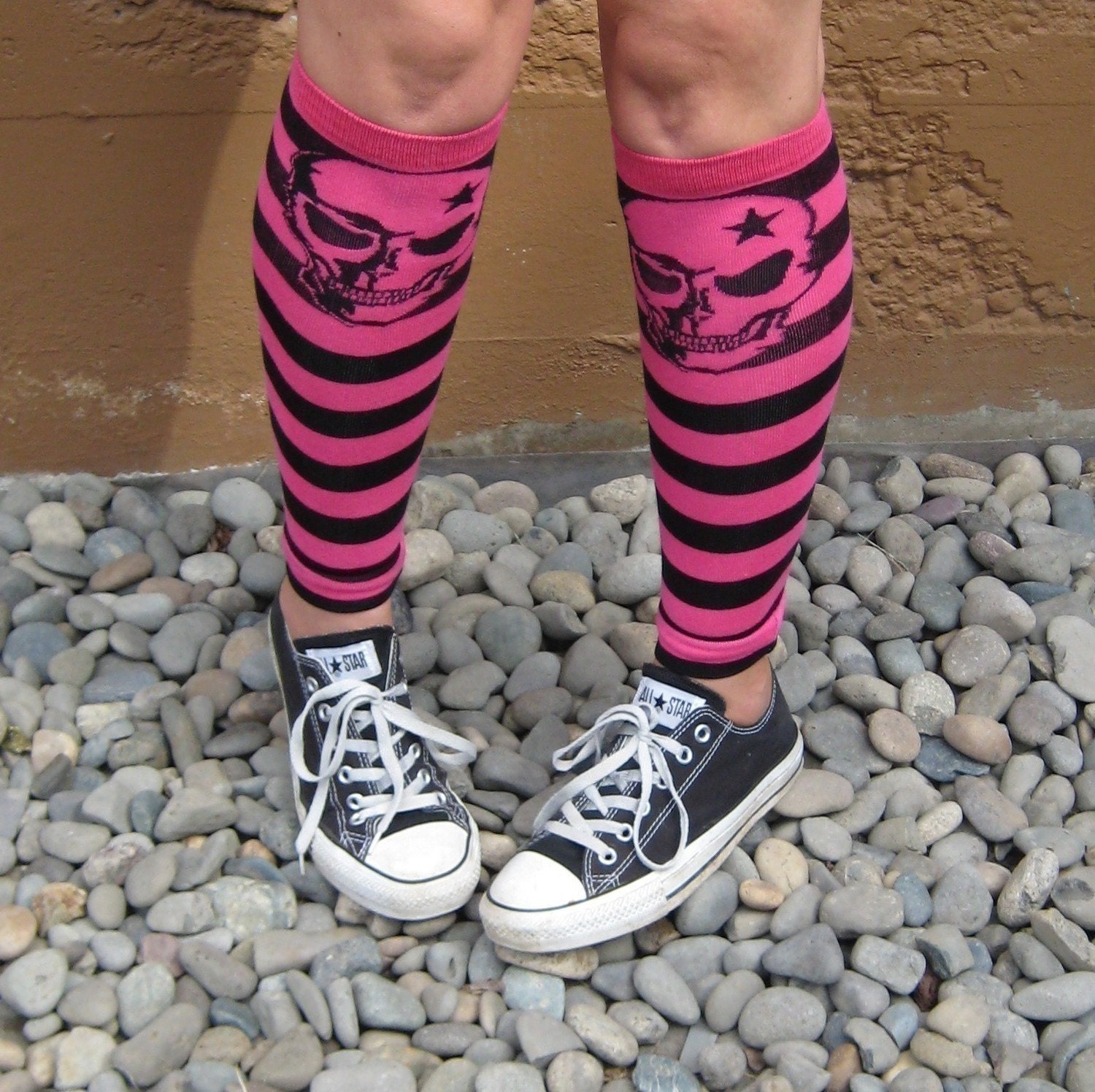 KOOL KID Arm / Leg Warmers for Baby, Toddler, Child, Tween Boy or Girl - Yar Matey - Red White Stripes Skull - Fun and Functional Fashion