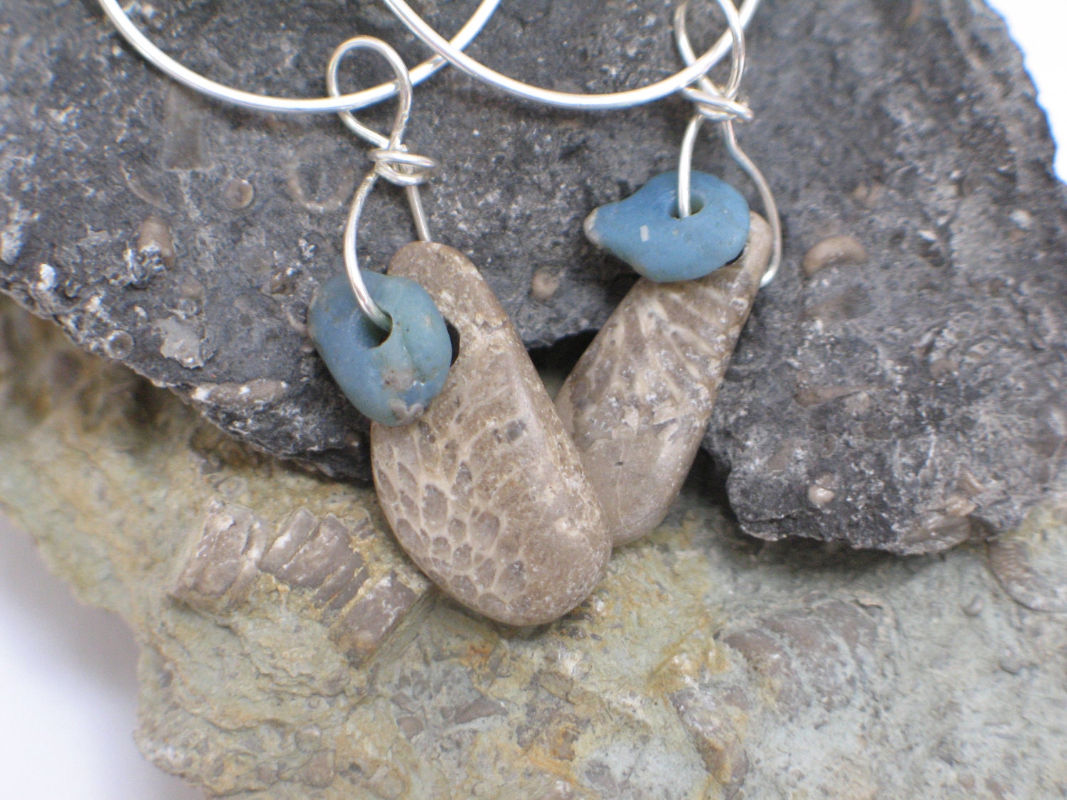 Charlevoix Stone and Leland Blue Sterling Silver Earrings