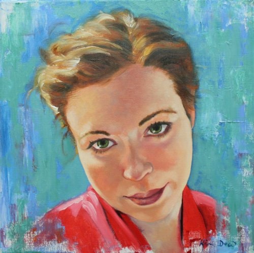 Pink Robe 12x12 inch original oil portrait figure female painting by Kim Dow