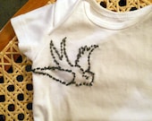 Hand Embroidered Baby Tattoo Onesie Bodysuit - Sailor Jerry Flying Sparrow Swallow Bird - Charcoal Grey