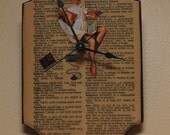 Vintage Dictionary and Pin-Up Collage Decoupaged Clock