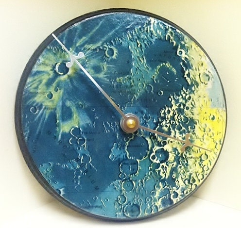 Vintage 1963 Moon Map Upcycled Wood Clock by cadencedesigns on etsy