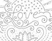Embroidery Pattern Love Sunrise with Flower