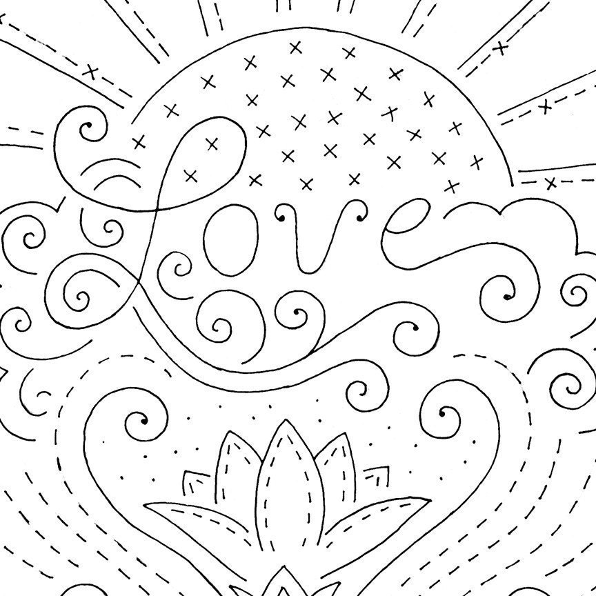 Embroidery Pattern Love Sunrise with Flower