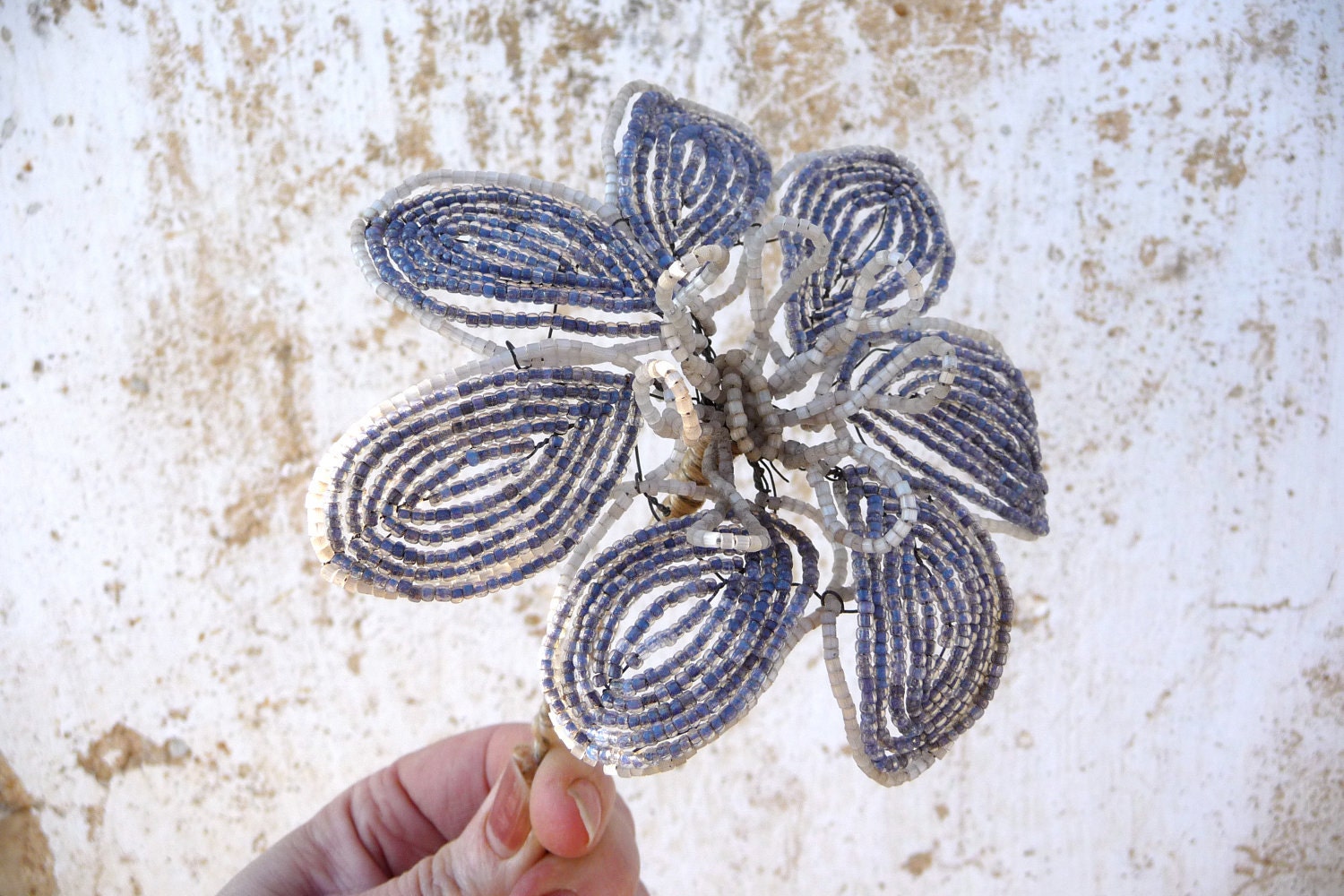 Vintage lavander glass beaded flowers  beadwork
