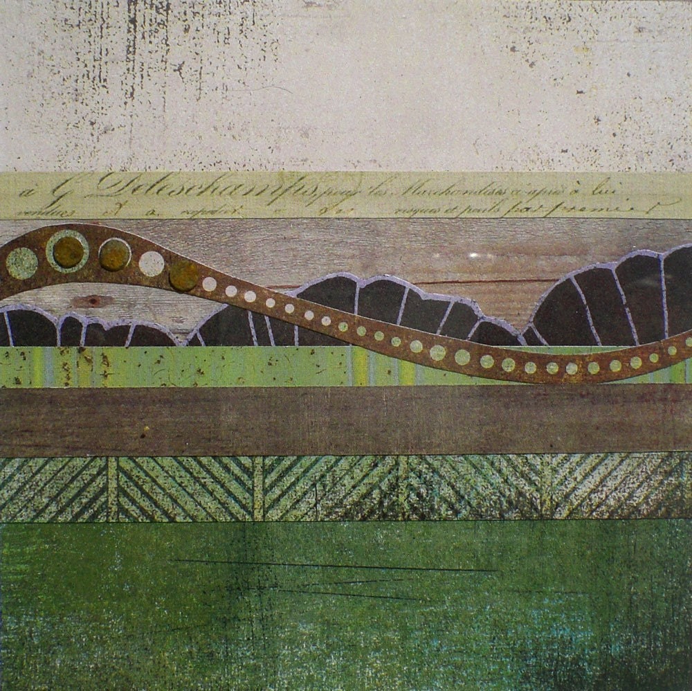 Paper Geography - 'Framed Green No.3' - Mixed Media Art