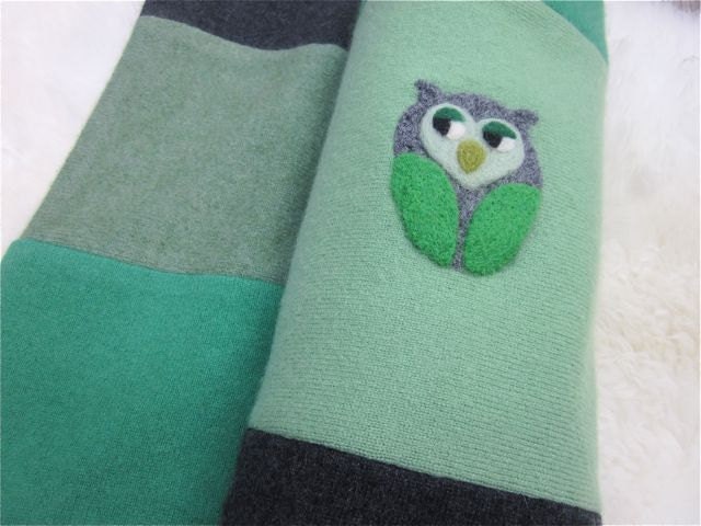 Needle Felted Wool Blanket - Pure Cashmere- Made to Order - your color choices - Owl & Acorns - Upcycled Cashmere Heirloom Quilt