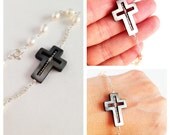 Mother of pearl cross rosary bracelet