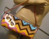 Hand Painted 610 Upcycled Stripe "DD" Clutch