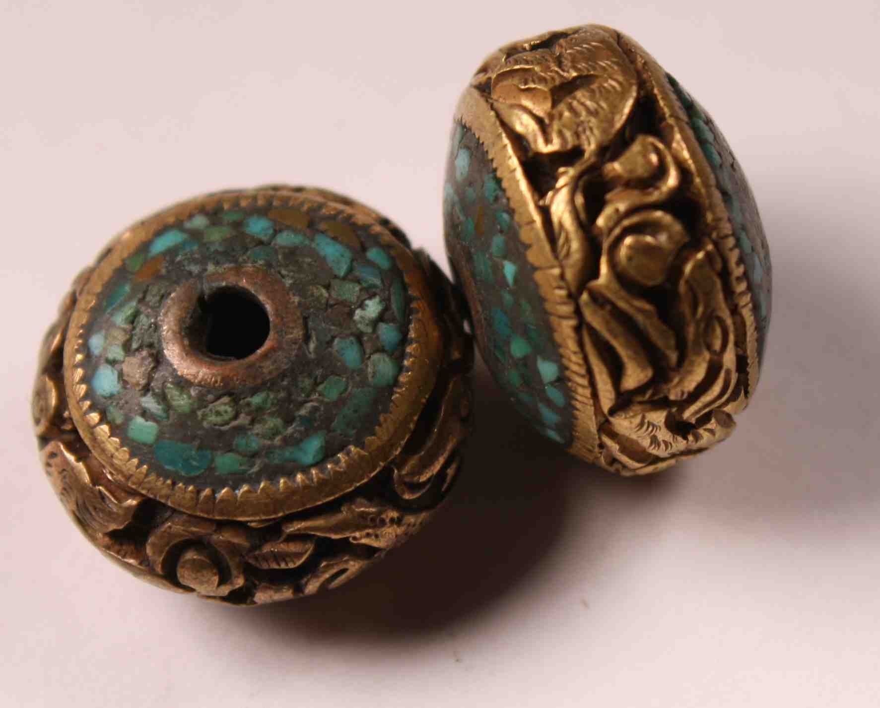 Beads Turquoise Inlay Hand Made Gold from Nepal