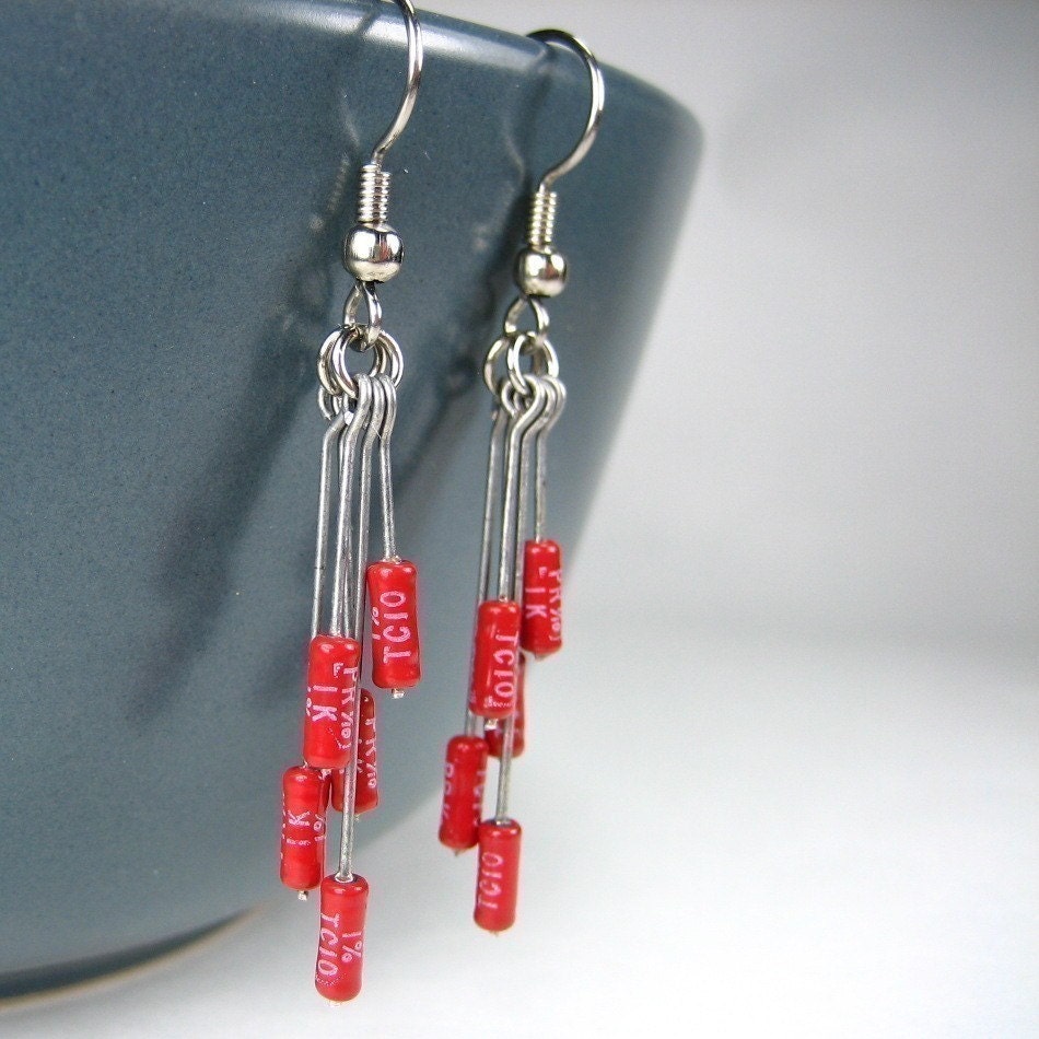 Pretty red resistor earrings