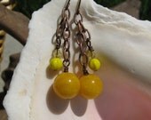 Summer Sun Yellow and Copper Dangle Earrings