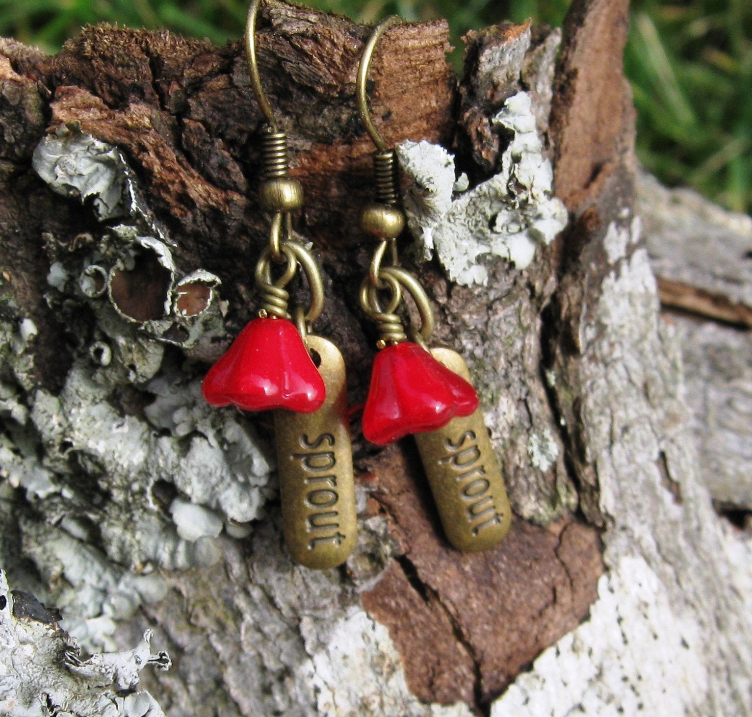 Sprout Floral Brass Dangle Earrings