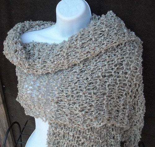 Spanish Moss Handknit Wrap Shawl Scarf in Sandstone