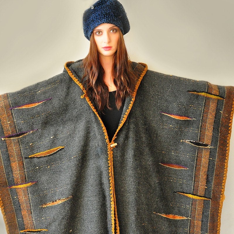 Dark Gray Handwoven Poncho (Sold - Accepting custom orders)