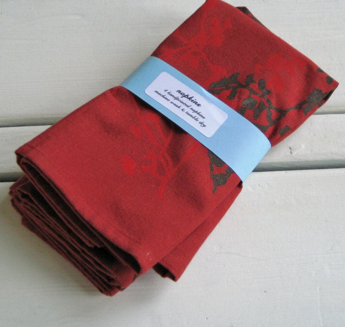 Rust Red Napkins with Kelp Print