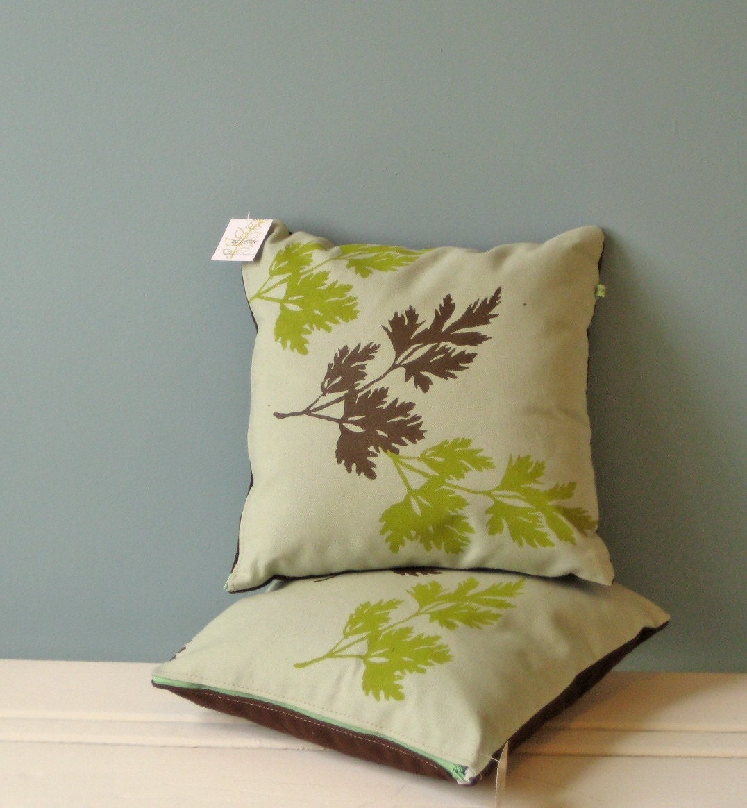 Aqua and Brown Parsley Pillow