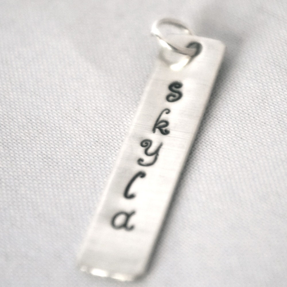 hand stamped personalized sterling silver handstamped rectangle tag add on