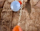 OOAK Asymmetrical Lariat with Orange Carnelian and Periwinkle Blue Chalcedony